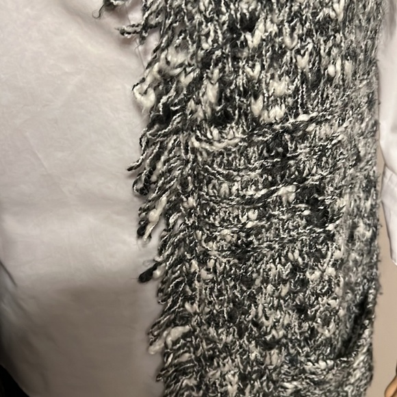 Chicos Black White Marled Fringe Vest Open Long Knit Sweater Cardigan Duster S - Picture 4 of 14